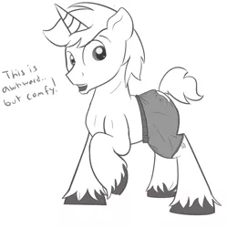 Size: 1071x1077 | Tagged: safe, artist:cosmonaut, derpibooru import, lyra heartstrings, pony, unicorn, boxers, clothes, cute, dialogue, guyra, looking at you, lyrabetes, male, monochrome, one hoof raised, rule 63, rule63betes, sketch, solo, stallion, standing, topless, underwear, unshorn fetlocks