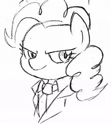 Size: 916x1024 | Tagged: safe, artist:tebasaki, derpibooru import, pinkie pie, earth pony, pony, clothes, grayscale, monochrome, necktie, portrait, simple background, solo, suit