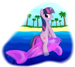 Size: 4704x4203 | Tagged: absurd resolution, artist:galekz, beach, bedroom eyes, derpibooru import, dolphin, female, fetish, inflatable, inflatable fetish, ocean, pool toy, riding, solo, solo female, suggestive, twilight sparkle, wanna ride?