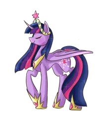 Size: 1024x1164 | Tagged: safe, artist:candywater, derpibooru import, twilight sparkle, twilight sparkle (alicorn), alicorn, pony, adult, big crown thingy, element of magic, eyes closed, female, hoof shoes, jewelry, mare, older, peytral, regalia, solo, ultimate twilight