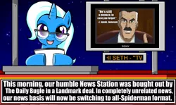 Size: 960x574 | Tagged: crossover, derpibooru import, exploitable meme, j. jonah jameson, meme, news meme, safe, spider-man, trixie