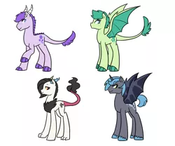 Size: 3000x2500 | Tagged: safe, artist:kianamai, derpibooru import, discord, oc, oc:crystal clarity, oc:prince illusion, oc:princess nidra, oc:turquoise blitz, unofficial characters only, alicorn, bat pony, bat pony alicorn, draconequus, dracony, hybrid, kilalaverse, interspecies offspring, next generation, offspring, parent:discord, parent:oc:supernova, parent:princess celestia, parent:princess luna, parent:rarity, parents:canon x oc, parents:dislestia, parent:spike, parents:sparity, rule 63, simple background, white background