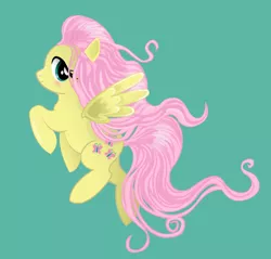 Size: 588x561 | Tagged: safe, artist:monsterswonderland, derpibooru import, fluttershy, pegasus, pony, female, flying, green background, mare, profile, simple background, solo