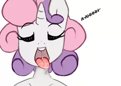 Size: 1280x907 | Tagged: safe, artist:somescrub, derpibooru import, sweetie belle, anthro, ask nudist sweetie belle, drool, explicit source, eyes closed, older, open mouth, portrait, smiling, solo, tongue out
