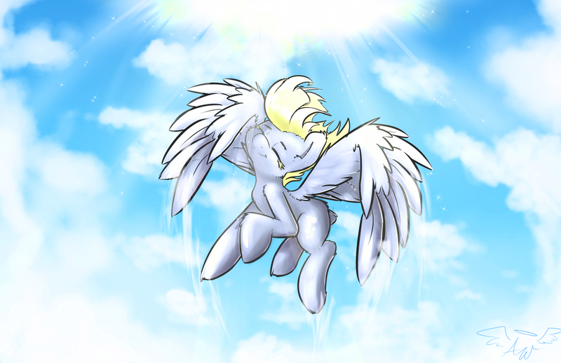 Size: 4039x2617 | Tagged: safe, artist:angelwing314, derpibooru import, derpy hooves, pegasus, pony, female, flying, mare, smiling, solo