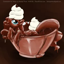 Size: 1000x1000 | Tagged: safe, artist:smudge proof, derpibooru import, princess luna, smooze, goo, pony, bowl, chocolate, chocolate sauce, commission, cup of pony, food, food fetish, gloop, messy, sauce, solo, sundae bowl, super bowl, whipped cream