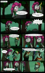 Size: 1024x1638 | Tagged: artist:fj-c, belly button, comic, derpibooru import, dialogue, fantasy equestria, human, humanized, midriff, pinkie pie, pony coloring, rainbow dash, safe, spanish