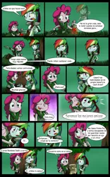 Size: 1024x1638 | Tagged: artist:fj-c, belly button, comic, derpibooru import, dialogue, fantasy equestria, human, humanized, midriff, pinkie pie, pony coloring, rainbow dash, safe, spanish