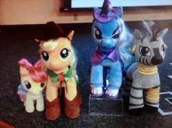 Size: 486x364 | Tagged: apple bloom, applejack, build-a-bear, derpibooru import, irl, official, photo, plushie, safe, trixie, zebra, zecora