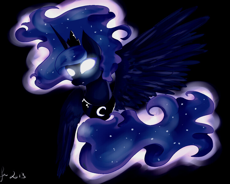 Size: 1280x1024 | Tagged: safe, artist:saoiirse, derpibooru import, princess luna, glowing eyes, solo