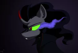 Size: 1024x697 | Tagged: artist:assassin-or-shadow, curved horn, dark, dark magic, derpibooru import, king sombra, magic, profile, safe, solo, sombra eyes