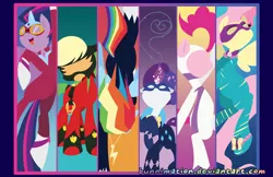 Size: 600x388 | Tagged: safe, artist:bunnimation, derpibooru import, applejack, fili-second, fluttershy, masked matter-horn, mistress marevelous, pinkie pie, radiance, rainbow dash, rarity, saddle rager, twilight sparkle, twilight sparkle (alicorn), zapp, alicorn, pony, power ponies (episode), female, mane six, mare, minimalist, poster, power ponies