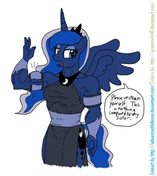 Size: 667x748 | Tagged: alicorn, anthro, artist:advanceddefense, artist:greentark46, colored, derpibooru import, muscles, princess luna, princess muscle moona, safe, solo, speech