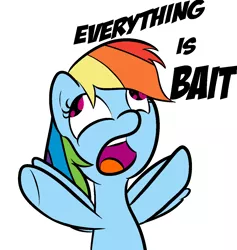 Size: 1200x1268 | Tagged: artist:cosmonaut, derp, derpibooru import, juxtaposition bait, meta, open mouth, rainbow dash, reaction image, safe, simple background, solo, this is bait, white background, wide eyes