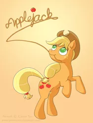 Size: 1024x1365 | Tagged: apple, applejack, artist:exmortalis, derpibooru import, lasso, mouth hold, rearing, rope, safe, solo