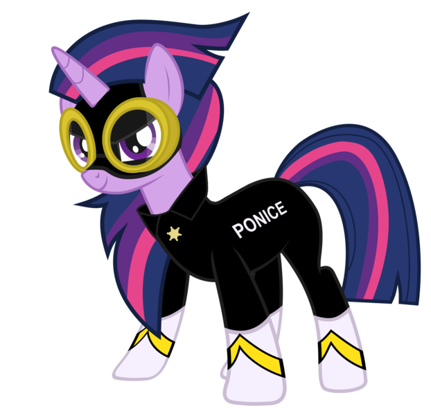 Size: 4250x4100 | Tagged: safe, artist:byteslice, artist:dowlphin, derpibooru import, edit, masked matter-horn, twilight sparkle, twilight sparkle (alicorn), alicorn, pony, absurd resolution, clothes, female, glare, goggles, mare, police, pun, simple background, smiling, solo, transparent background, vector