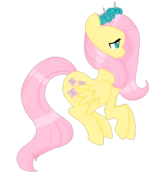 Size: 1600x1667 | Tagged: safe, artist:ashourii, derpibooru import, fluttershy, pegasus, pony, female, floral head wreath, flower, mare, profile, signature, simple background, smiling, solo, transparent background