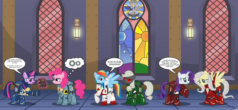 Size: 7500x3500 | Tagged: safe, artist:a4r91n, derpibooru import, applejack, fluttershy, pinkie pie, rainbow dash, rarity, twilight sparkle, ponified, earth pony, pegasus, pony, unicorn, armor, blood angels, blood ravens, bloody magpies, codex astartes, crossover, female, magic, magic aura, mane six, mare, parody, power armor, powered exoskeleton, purity seal, recolor, red eyes, salamanders, space marine, space wolves, telekinesis, ultramarine, ultrasmurf, vector, warhammer (game), warhammer 40k, white scars