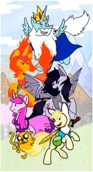 Size: 1300x2400 | Tagged: safe, artist:fuutachimaru, derpibooru import, ponified, alicorn, bat pony, pony, unicorn, vampire, adventure time, flame princess, group photo, ice king, marceline, princess bubblegum