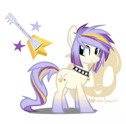 Size: 1024x1006 | Tagged: safe, artist:wicklesmack, derpibooru import, oc, oc:zero gravity, unofficial characters only, adoptable, collar, guitar, keyblade, kingdom hearts, solo