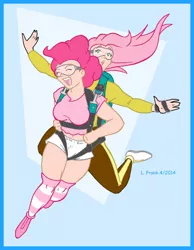 Size: 700x900 | Tagged: air ponyville, artist:wom-bat, falling, fluttershy, goggles, human, humanized, implied flutterpie, parachute, pinkie pie, safe, skydiving