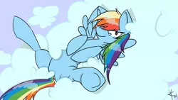 Size: 3840x2160 | Tagged: suggestive, artist:bloody--mascarade, derpibooru import, rainbow dash, pegasus, pony, bellyrubs, cloud, cloudy, female, mare, sexy, solo, solo female, stupid sexy rainbow dash, underhoof