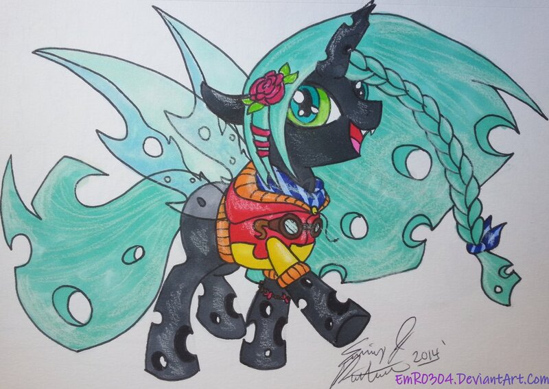 Size: 1024x726 | Tagged: artist:emr0304, changeling, derpibooru import, oc, oc:gallow wisp, safe, solo, traditional art, unofficial characters only