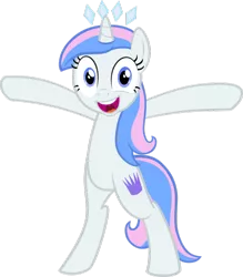 Size: 836x955 | Tagged: safe, artist:hfbn2, artist:liggliluff, derpibooru import, oc, oc:princess paradise, unofficial characters only, pony, bipedal, looking at you, open mouth, simple background, smiling, solo, tiara, transparent background, vector, wide eyes