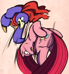 Size: 822x874 | Tagged: artist:0r0ch1, artist:thepolymath, derpibooru import, disgaea, fight, hero prinny, open mouth, pinkamena diane pie, pinkie pie, prinny, safe, wide eyes