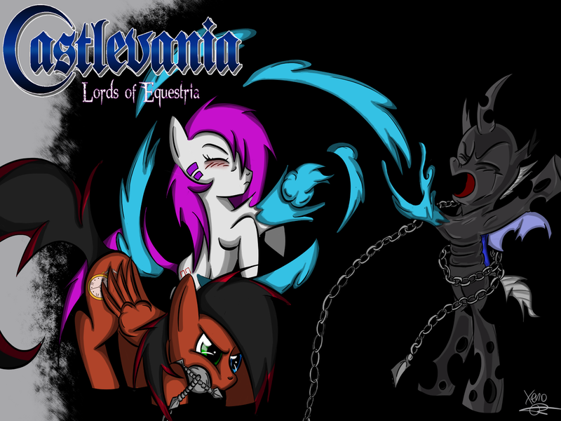 Size: 1400x1050 | Tagged: artist:xenokagamine, blood, castlevania, castlevania: lords of shadow, changeling, derpibooru import, oc, semi-grimdark, unofficial characters only, whip