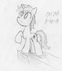 Size: 1500x1712 | Tagged: safe, artist:041744, derpibooru import, oc, oc:gyro tech, unofficial characters only, pony, unicorn, male, monochrome, sketch, solo, stallion, traditional art