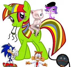 Size: 620x588 | Tagged: safe, derpibooru import, edit, oc, oc:weed lol, unofficial characters only, pony, 1000 hours in ms paint, alternate mane six, angela, bubsy, bubsy bobcat, copy and paste, crossover, dafuq, don't hug me i'm scared, drugs, littlest pet shop, marijuana, recolor, sonic the hedgehog, sonic the hedgehog (series), talking angela, tony the talking clock, wat, zoe trent