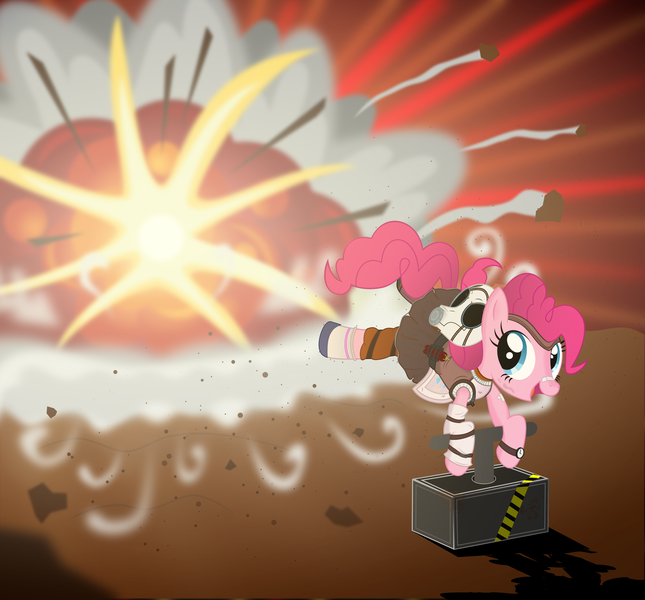 Size: 4328x4028 | Tagged: safe, artist:farminilla, derpibooru import, pinkie pie, earth pony, pony, absurd resolution, borderlands, borderlands 2, clothes, crossover, explosion, female, mare, solo, tiny tina