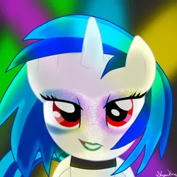 Size: 1000x1000 | Tagged: artist:shuyin, artist:shuyink, derpibooru import, lipstick, looking at you, makeup, safe, solo, vinyl scratch