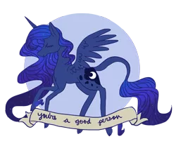 Size: 1637x1425 | Tagged: artist:tinyfeather, classical unicorn, derpibooru import, eyes closed, leonine tail, motivational, old banner, positive message, positive ponies, princess luna, safe, solo