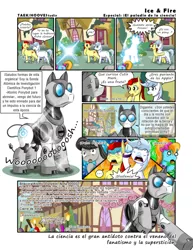 Size: 786x1016 | Tagged: artist:taekwon-magic, comic, derpibooru import, oc, oc:atomic ponybot, oc:frozen rose, oc:taekwon magic, octavia melody, safe, spanish