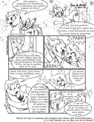 Size: 786x1016 | Tagged: artist:taekwon-magic, comic, derpibooru import, monochrome, oc, oc:asynjur, oc:frozen rose, oc:taekwon magic, safe, snow, snowfall, spanish, unofficial characters only