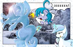 Size: 2787x1827 | Tagged: artist:taekwon-magic, derpibooru import, ice sculpture, oc, oc:bubbles bath, oc:frozen rose, oc:sweet steps, safe, unofficial characters only