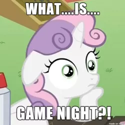 Size: 500x500 | Tagged: achievement hunter, derpibooru import, exploitable meme, forced meme, gavin free, image macro, meme, safe, solo, sudden clarity sweetie belle, sweetie belle, text, wrong meme