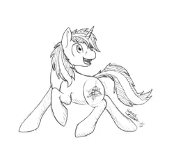 Size: 2592x2188 | Tagged: safe, artist:couchcrusader, deleted from derpibooru, derpibooru import, oc, oc:gyro tech, unofficial characters only, pony, unicorn, male, monochrome, sketch, solo, stallion, traditional art