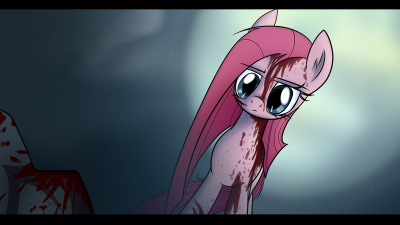 Size: 1920x1080 | Tagged: artist:wubcakeva, blood, derpibooru import, grimdark, pinkamena diane pie, pinkie pie, solo