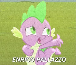 Size: 691x596 | Tagged: cloudsdale anthem, derpibooru import, enrico pallazzo, equestria games, equestria games (episode), reference, safe, screencap, solo, spike, the naked gun