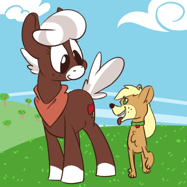 Size: 700x700 | Tagged: appledog, applejack, artist:goat train, derpibooru import, dog, dogified, ponified, ponified pony pets, role reversal, safe, species swap, winona