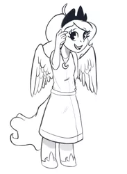 Size: 976x1332 | Tagged: artist:nohooves, derpibooru import, monochrome, oc, oc:selene, parent:anon, parent:oc:anon, parent:princess luna, safe, satyr, solo, unofficial characters only