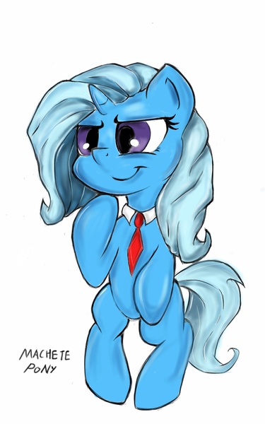 Size: 800x1280 | Tagged: safe, artist:macheteponies, derpibooru import, trixie, pony, bipedal, necktie, smiling, solo