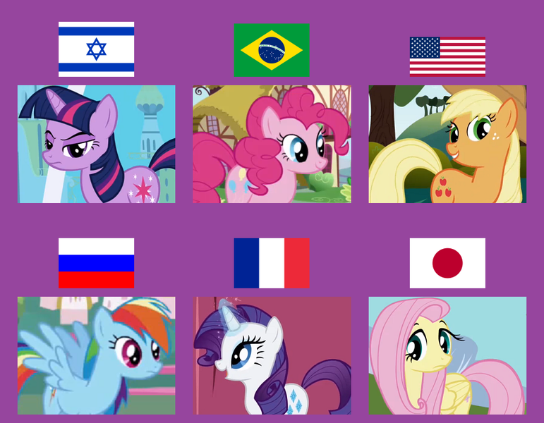 Size: 900x700 | Tagged: applejack, brazil, derpibooru import, flag, fluttershy, france, israel, japan, jewnicorn, mane six, pinkie pie, rainbow dash, rarity, russia, safe, twilight sparkle, united states