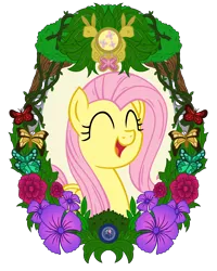 Size: 4800x6000 | Tagged: absurd resolution, angel bunny, artist:template93, butterfly, derpibooru import, element of kindness, flower, fluttershy, frame, portrait, rabbit, safe, simple background, solo, transparent background