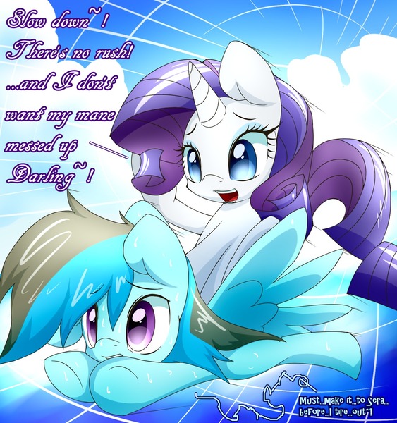 Size: 1280x1365 | Tagged: safe, artist:isle-of-forgotten-dreams, derpibooru import, rarity, oc, oc:blueberry-twist, flying, sweat