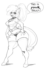 Size: 636x1000 | Tagged: suggestive, artist:kevinsano, derpibooru import, oc, oc:mango, unofficial characters only, anthro, anthro oc, breasts, clothes, female, grayscale, impossibly wide hips, monochrome, panties, solo, solo female, thighs, thunder thighs, underwear, wide hips