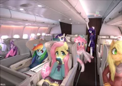 Size: 800x564 | Tagged: anthro, applejack, artist:marinakirby, derpibooru import, fluttershy, irl, mane six, photo, pinkie pie, plane, ponies in real life, rainbow dash, rarity, safe, spike, twilight sparkle